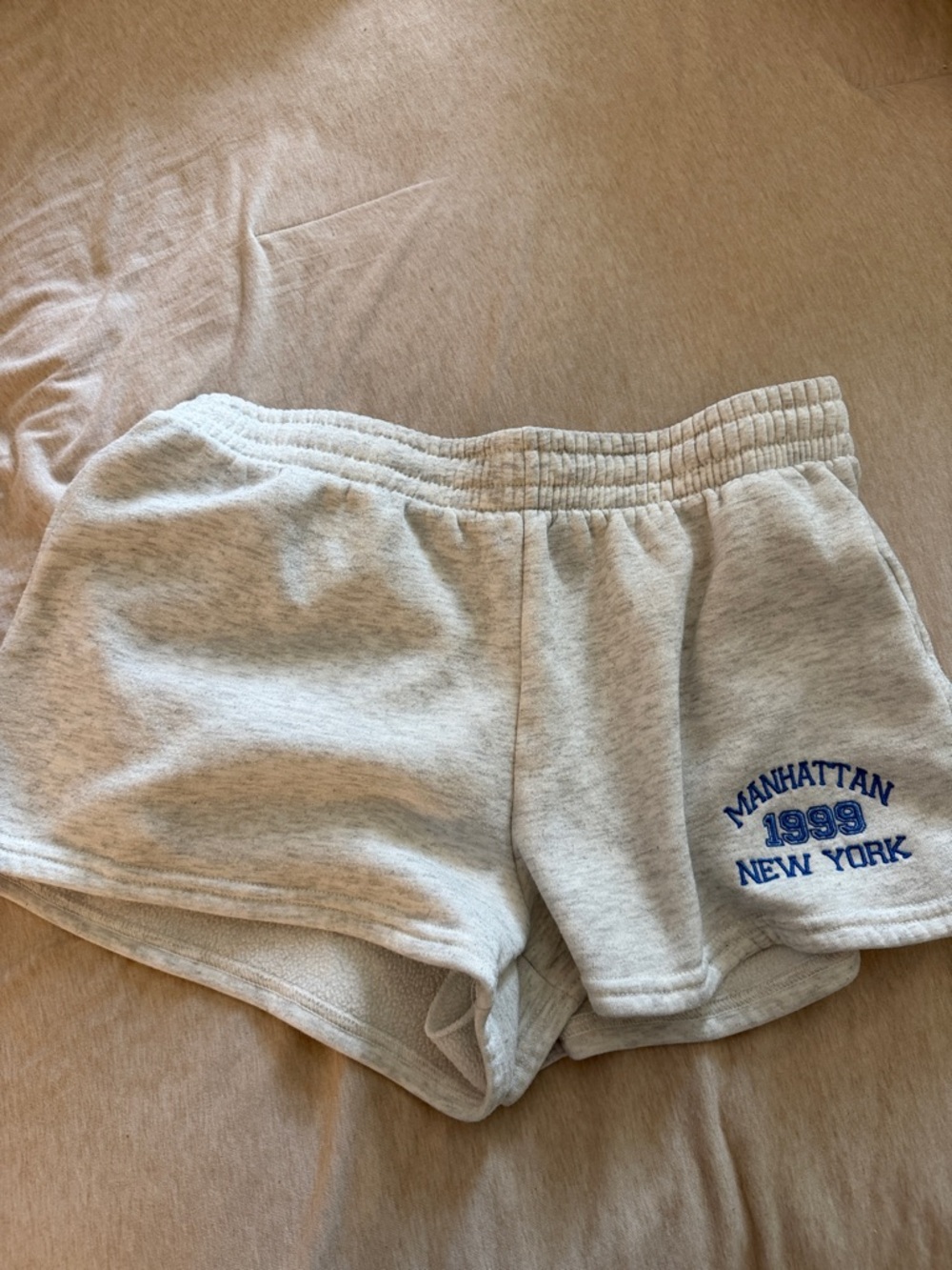 Charlotte Russe Heather Gray Athletic Shorts with Blue Embroidery